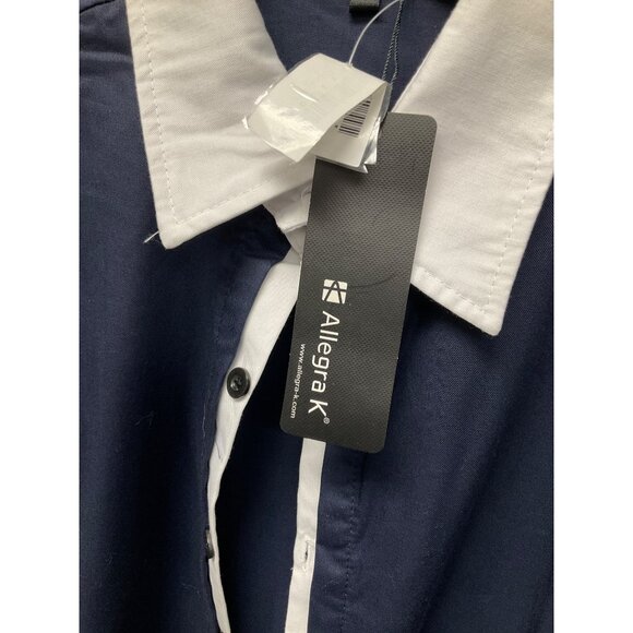 Allegra K Mens Navy & White Button-Down Shirt Size Large (42) Long Sleeve Classi - Picture 2 of 4